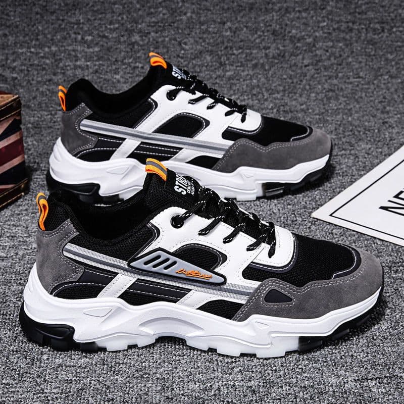 image-Black White Lace-up Sneakers Men Outdoor Breathable Csual Mesh Shoes Lightweight Running Sports Shoes