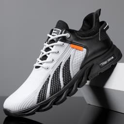 image-Men's Mesh Shoes Fashion Fly Knit Color-block Lace-up Sneakers Casual Lightweight Breathable Sports Shoes