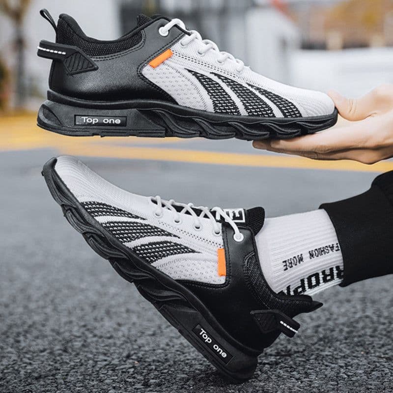 image-Men's Mesh Shoes Fashion Fly Knit Color-block Lace-up Sneakers Casual Lightweight Breathable Sports Shoes