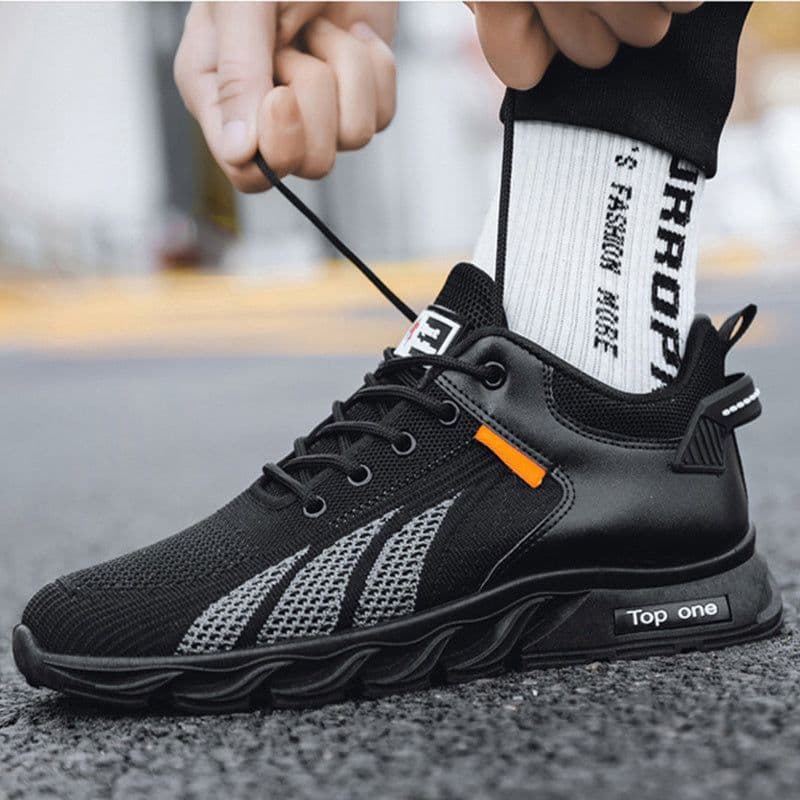 image-Men's Mesh Shoes Fashion Fly Knit Color-block Lace-up Sneakers Casual Lightweight Breathable Sports Shoes