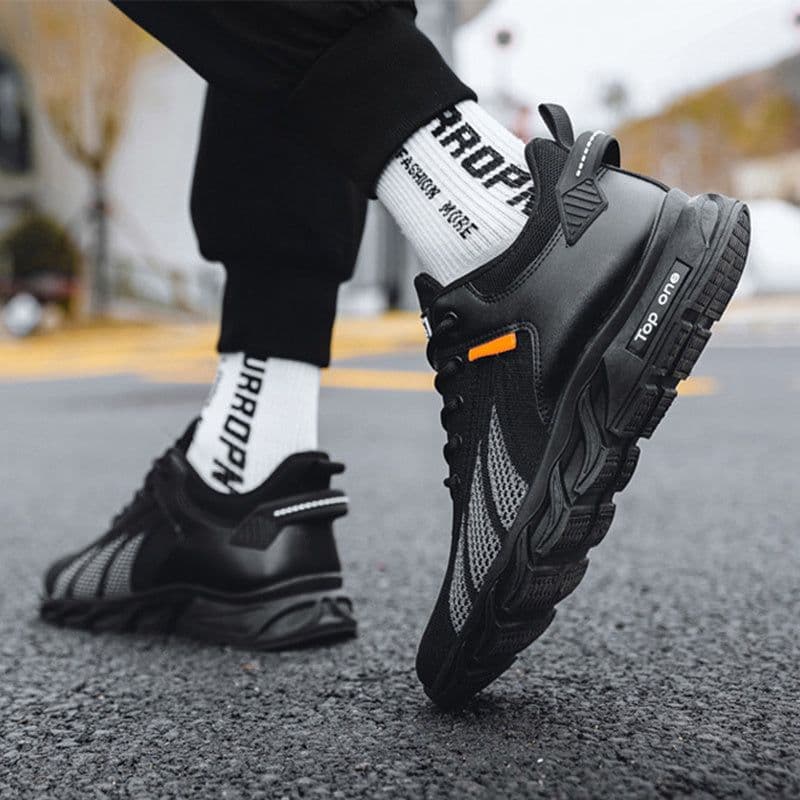 image-Men's Mesh Shoes Fashion Fly Knit Color-block Lace-up Sneakers Casual Lightweight Breathable Sports Shoes