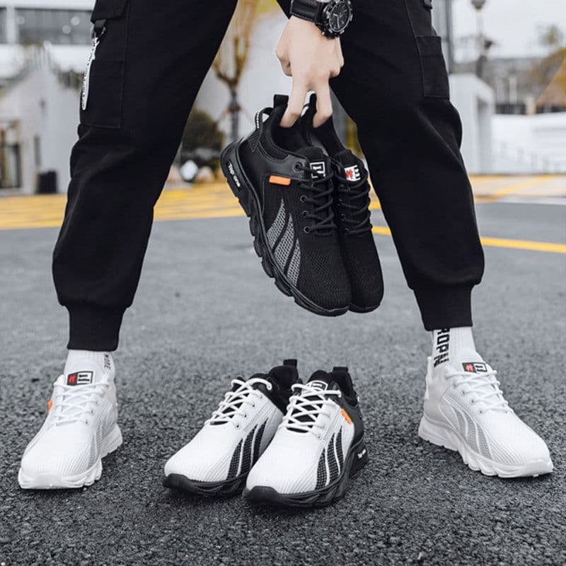 image-Men's Mesh Shoes Fashion Fly Knit Color-block Lace-up Sneakers Casual Lightweight Breathable Sports Shoes