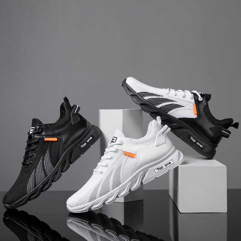 image-Men's Mesh Shoes Fashion Fly Knit Color-block Lace-up Sneakers Casual Lightweight Breathable Sports Shoes