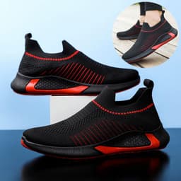 image-Fashion Mesh Sock Shoes With Striped Design Men Outdoor Breathable Slip-on Sneakers Csuale Lightweight Running Sports Shoes