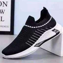 image-Fashion Mesh Sock Shoes With Striped Design Men Outdoor Breathable Slip-on Sneakers Csuale Lightweight Running Sports Shoes