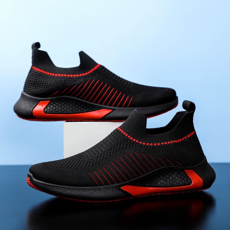 image-Fashion Mesh Sock Shoes With Striped Design Men Outdoor Breathable Slip-on Sneakers Csuale Lightweight Running Sports Shoes