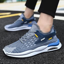 image-Men's Mesh Sneakers Fashion Striped Plaid Design Lace-up Shoes Casual Lightweight Breathable Sports Shoes