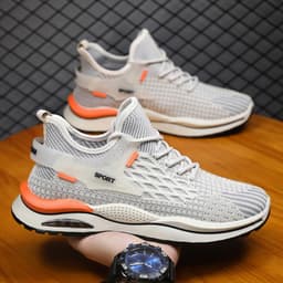 image-Men's Mesh Sneakers Fashion Striped Plaid Design Lace-up Shoes Casual Lightweight Breathable Sports Shoes