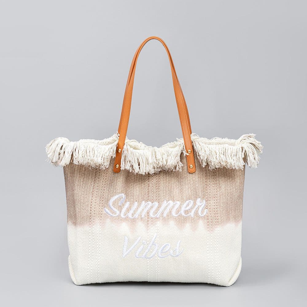image-Embroidered Tote Tassel Canvas Bag Magnetic Bag Underarm Summer