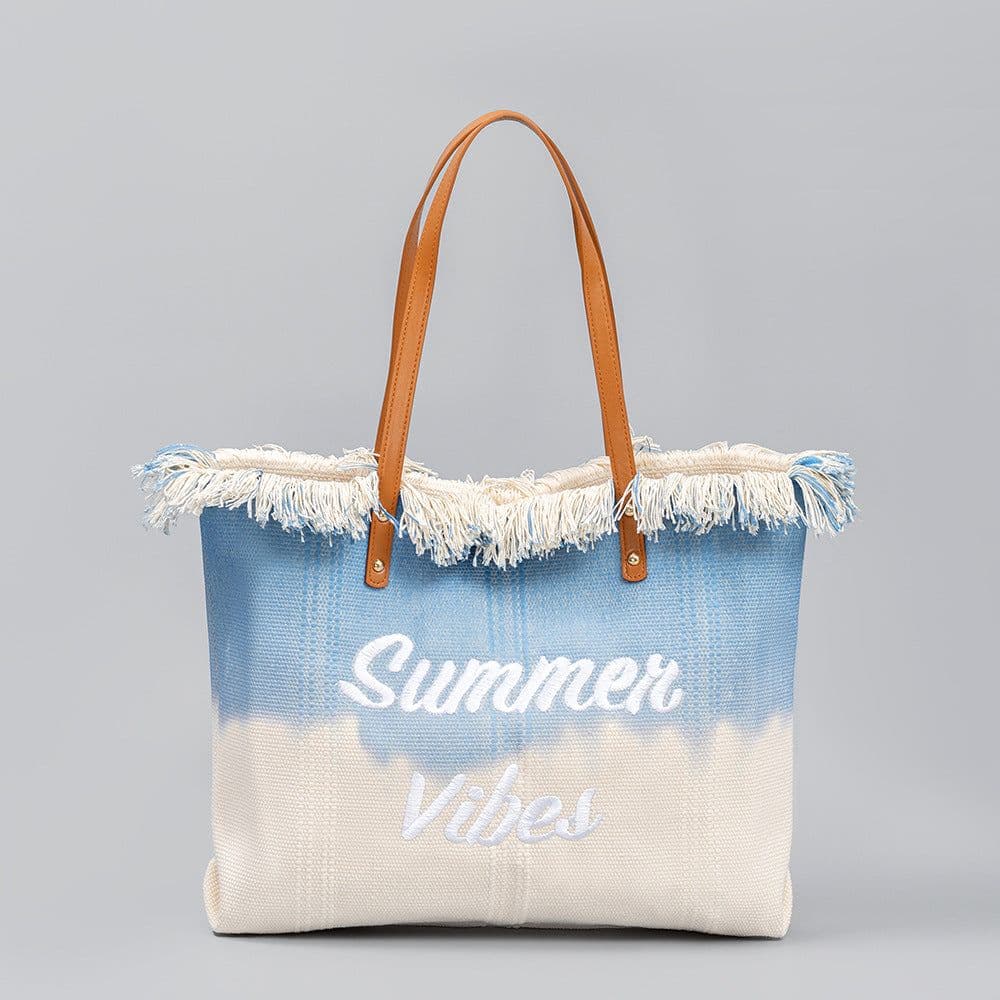 image-Embroidered Tote Tassel Canvas Bag Magnetic Bag Underarm Summer