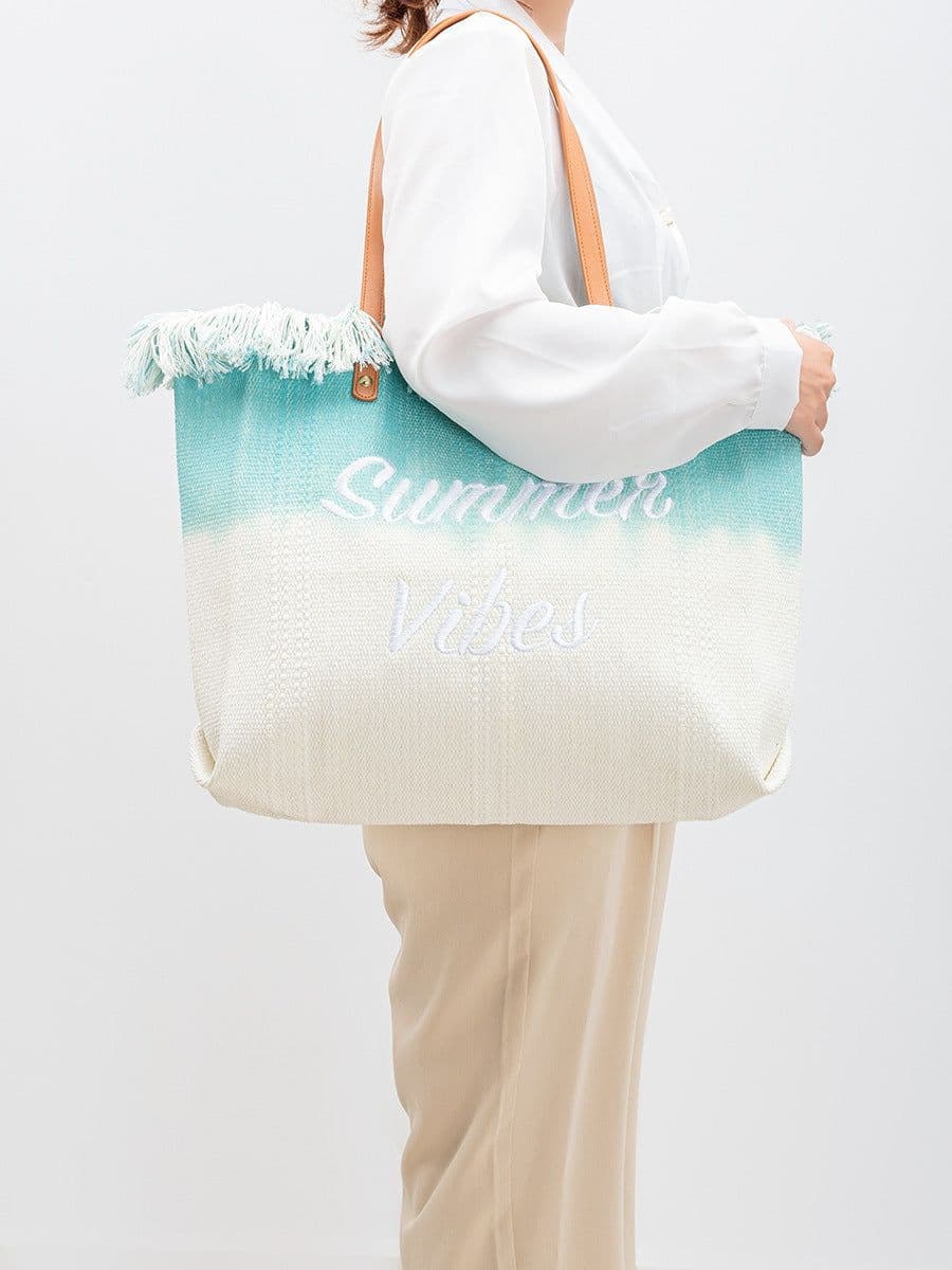 image-Embroidered Tote Tassel Canvas Bag Magnetic Bag Underarm Summer