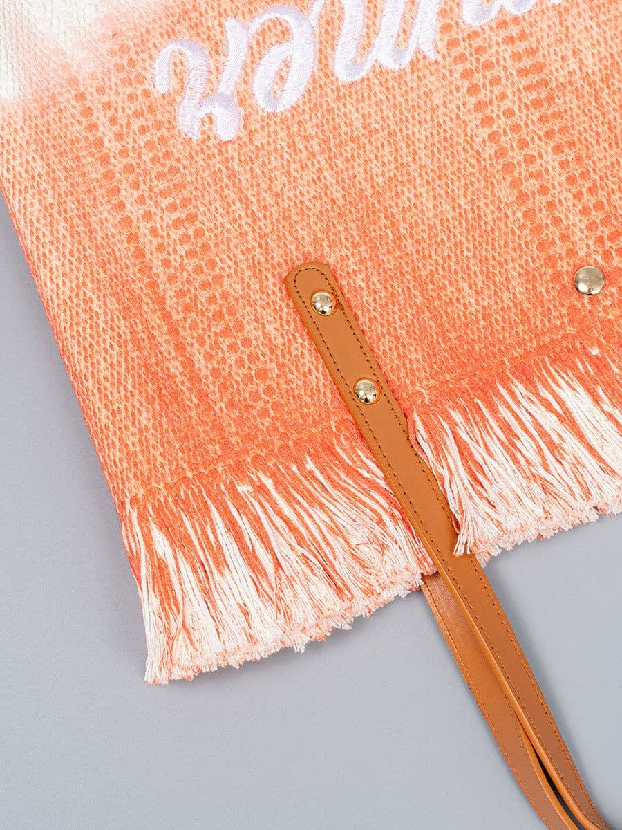 image-Embroidered Tote Tassel Canvas Bag Magnetic Bag Underarm Summer