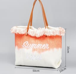 image-Embroidered Tote Tassel Canvas Bag Magnetic Bag Underarm Summer