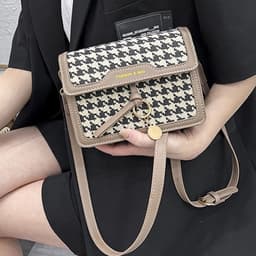 image-Houndstooth Pattern Large Capacity Women's Fashion Messenger Bag