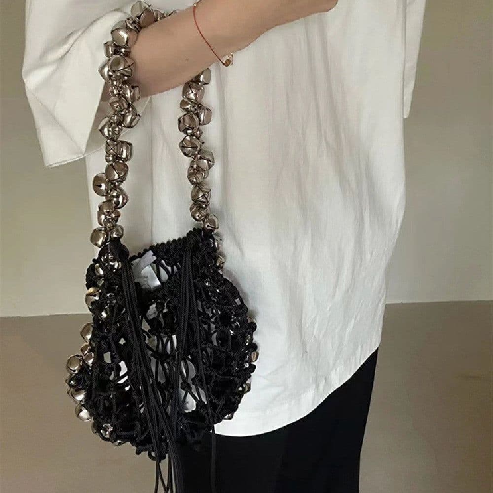 image-All-match Retro Dark Silver Bell Portable Shoulder Underarm Bag