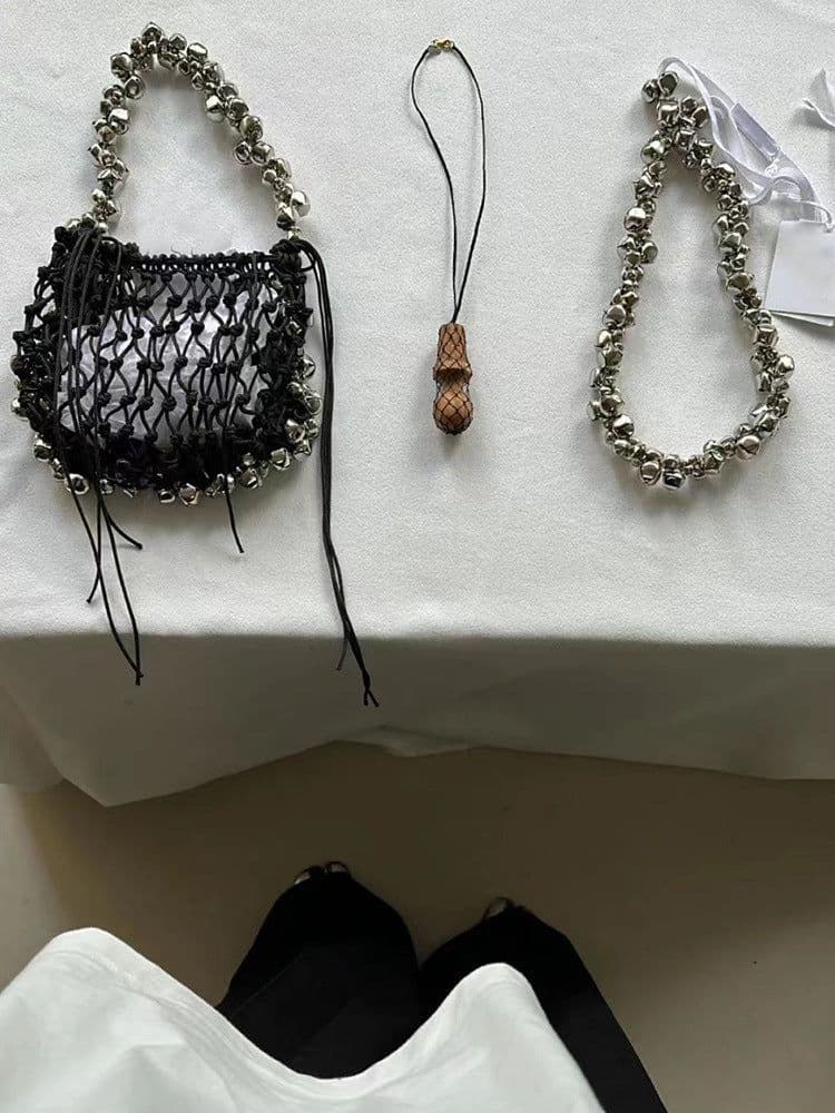 image-All-match Retro Dark Silver Bell Portable Shoulder Underarm Bag