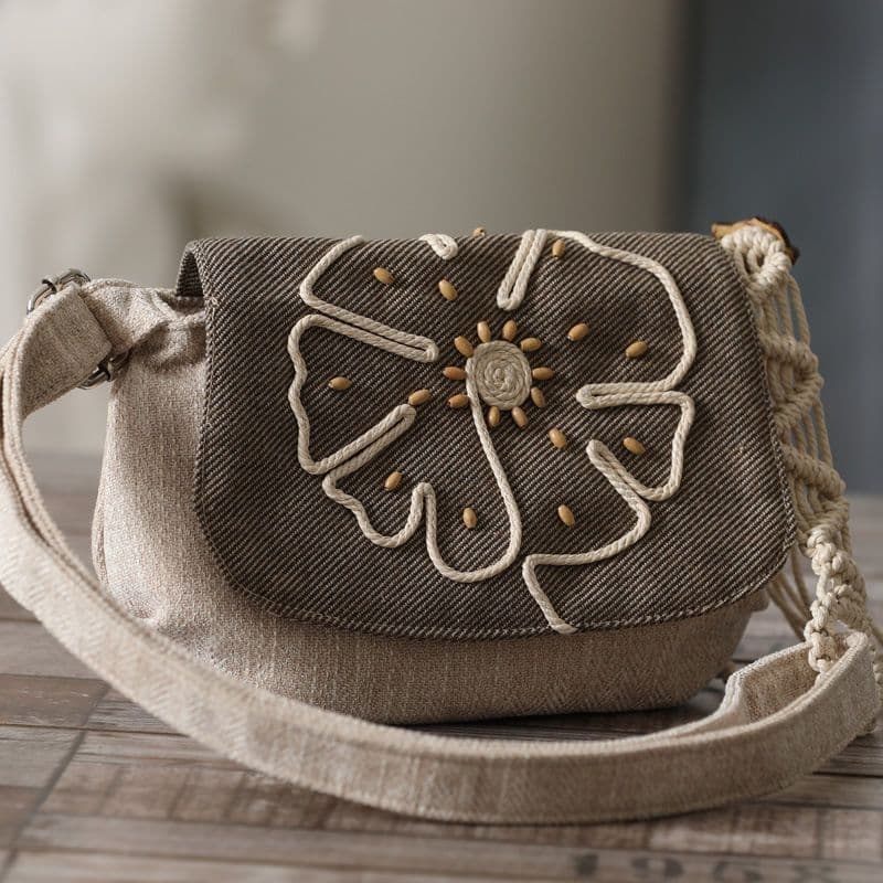 image-Ethnic Style Lightweight Crossbody Woven Canvas Women's Bag