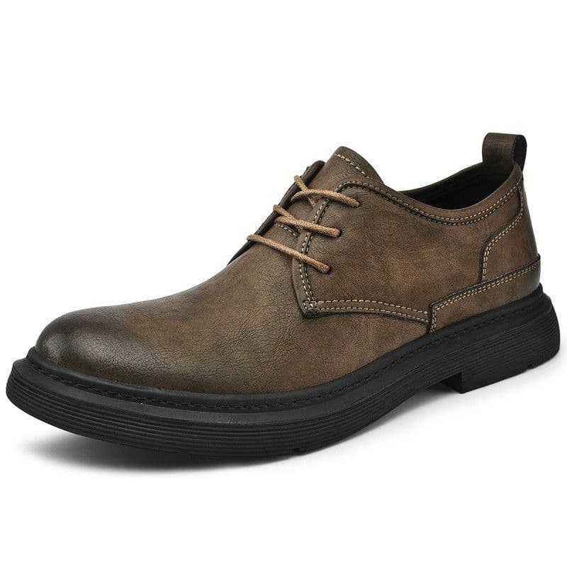 image-Men's Sewing Line Lace-up Casual Plus Size Leather Shoes