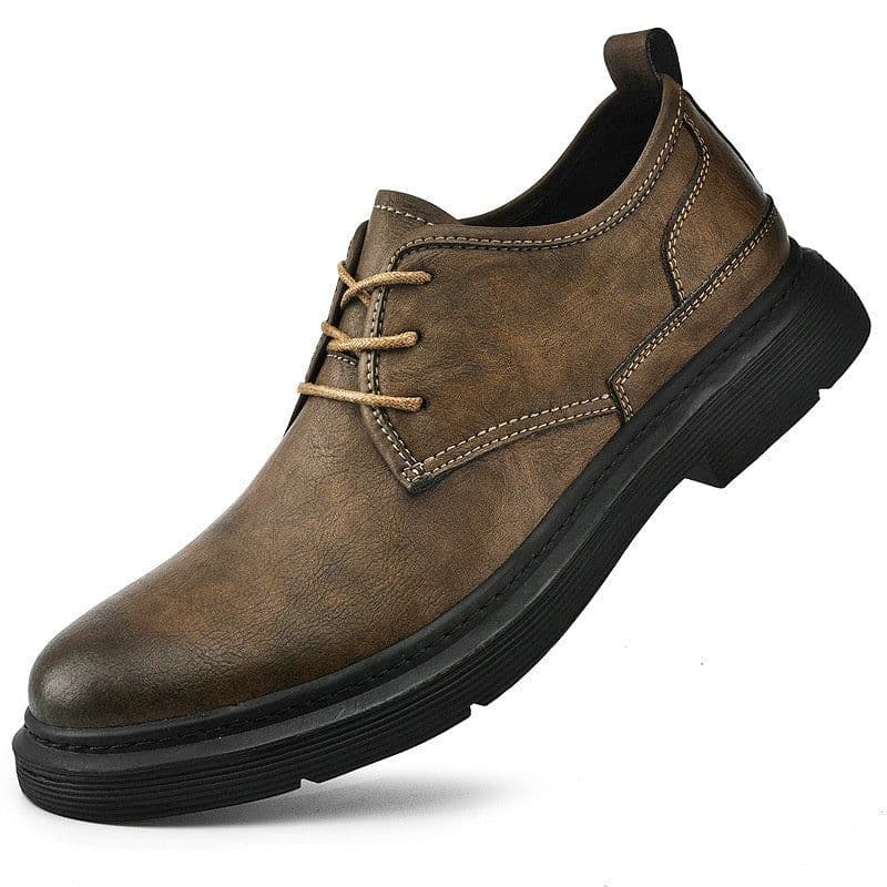 image-Men's Sewing Line Lace-up Casual Plus Size Leather Shoes