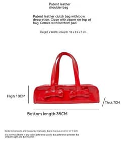 image-Japanese Cute Patent Leather Glossy Bow Decoration Baguette Bag