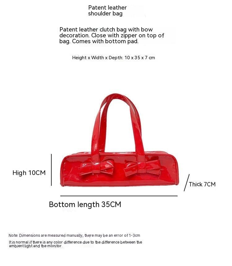 image-Japanese Cute Patent Leather Glossy Bow Decoration Baguette Bag