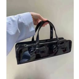 image-Japanese Cute Patent Leather Glossy Bow Decoration Baguette Bag