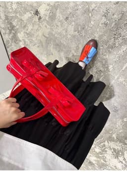 image-Japanese Cute Patent Leather Glossy Bow Decoration Baguette Bag