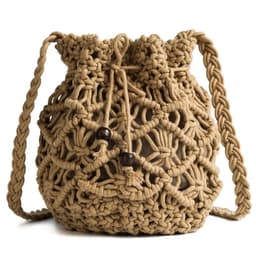image-Women's Round Diagonal Cotton Crochet Tassel Small Bag