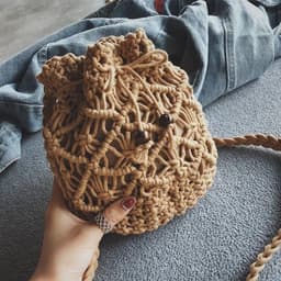 image-Women's Round Diagonal Cotton Crochet Tassel Small Bag