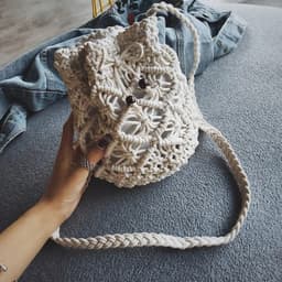 image-Women's Round Diagonal Cotton Crochet Tassel Small Bag