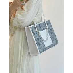 image-Sea Salt Blue Figured Cloth Large Capacity Commuter Tote