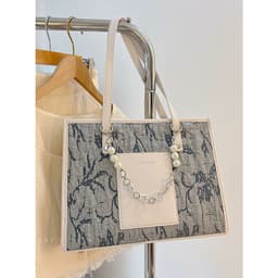 image-Sea Salt Blue Figured Cloth Large Capacity Commuter Tote
