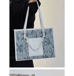 image-Sea Salt Blue Figured Cloth Large Capacity Commuter Tote