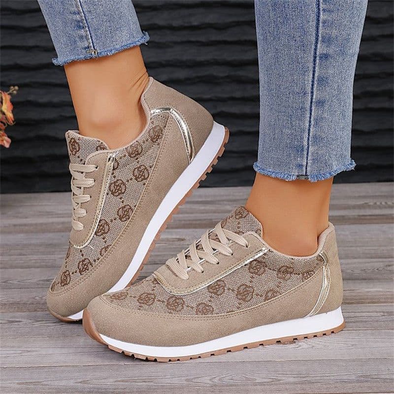 image-Flower Print Lace-up Sneakers Casual Fashion Lightweight Breathable Walking Running Sports Shoes Women Flats