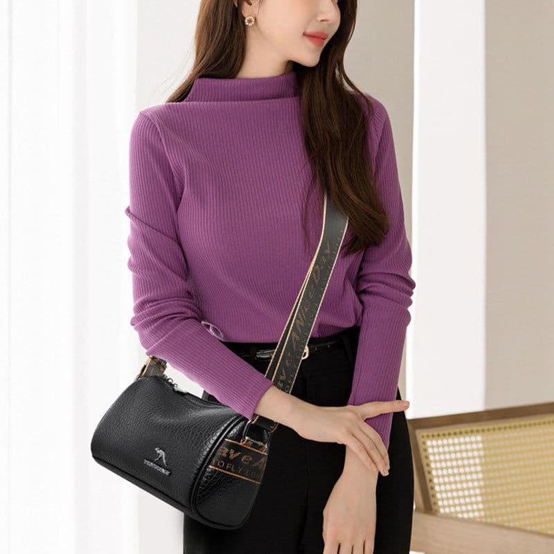 image-Women's Cowhide Round Trendy Fashion Wide Strap Shoulder Messenger Bag