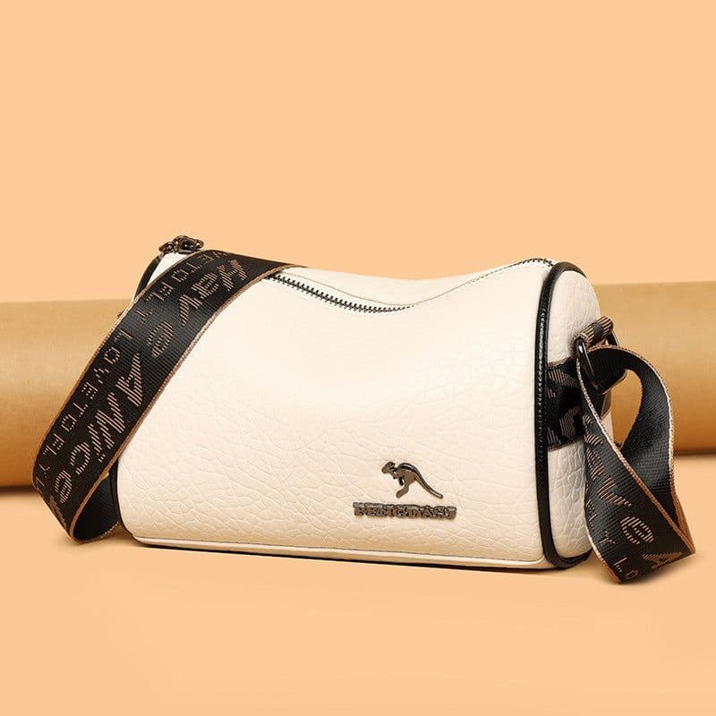 image-Women's Cowhide Round Trendy Fashion Wide Strap Shoulder Messenger Bag
