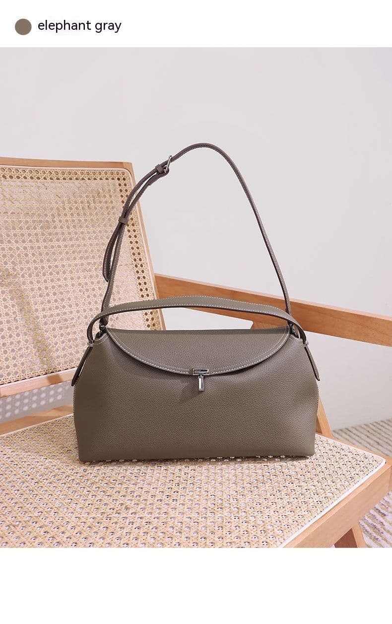 image-Fashion Cattlehide Leather One Shoulder Commuter Women's Bag
