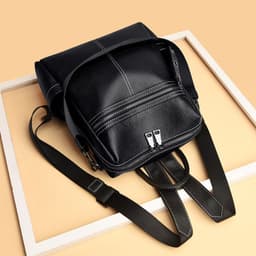 image-Fashion Ladies Backpack Simple Casual Leather Large Capacity