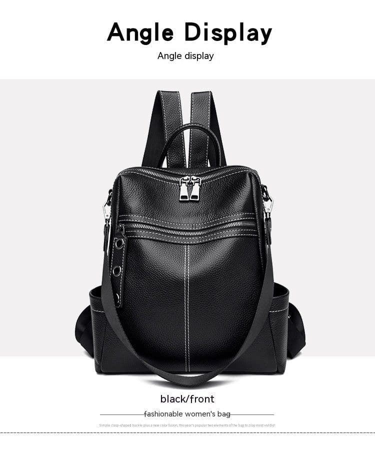 image-Fashion Ladies Backpack Simple Casual Leather Large Capacity