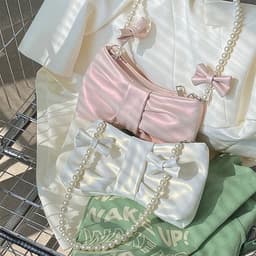 image-Pearl Bow Shoulder Underarm Bag Women's Sweet Messenger Bag