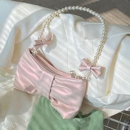 image-Pearl Bow Shoulder Underarm Bag Women's Sweet Messenger Bag