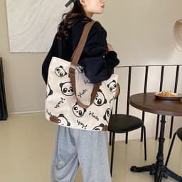 image-Cute Panda Canvas Bag Female Cartoon Casual Shoulder