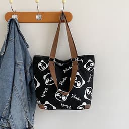 image-Cute Panda Canvas Bag Female Cartoon Casual Shoulder