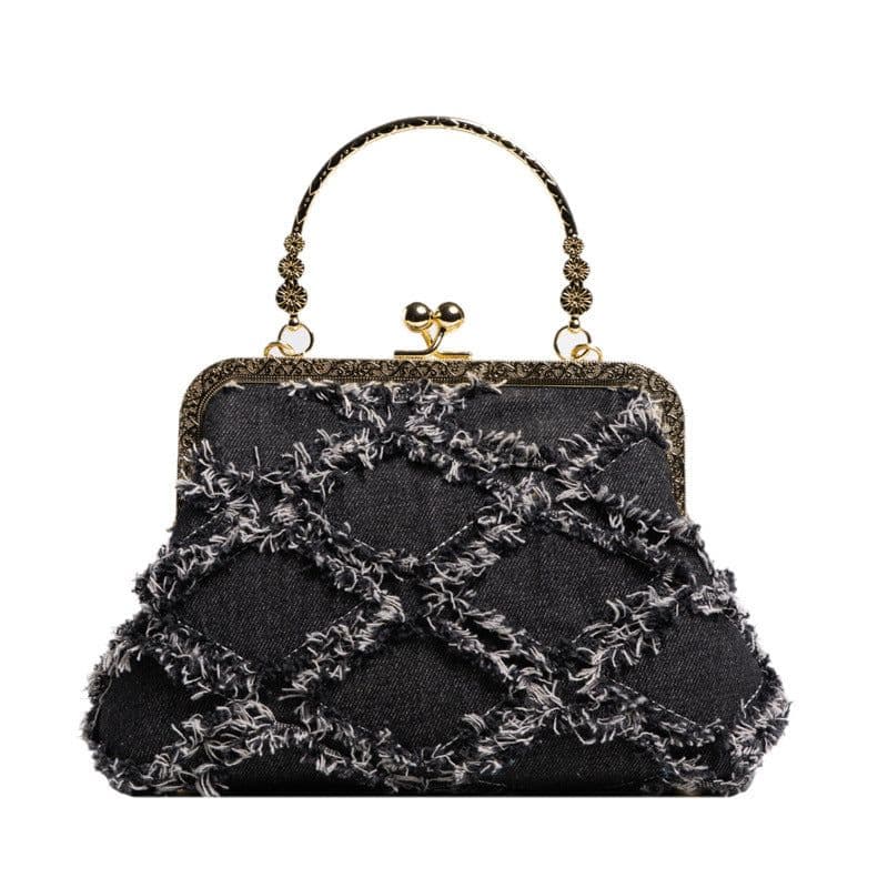 image-Washed Denim Style Stitching Rhombus Clip Bag Fashion Chain Shoulder Messenger Bag