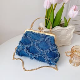 image-Washed Denim Style Stitching Rhombus Clip Bag Fashion Chain Shoulder Messenger Bag