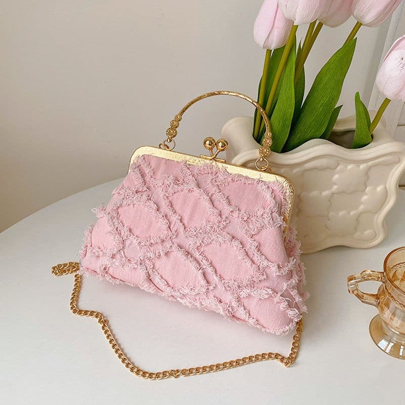 image-Washed Denim Style Stitching Rhombus Clip Bag Fashion Chain Shoulder Messenger Bag
