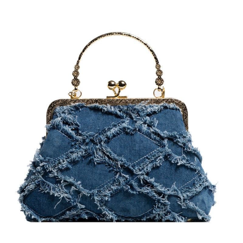 image-Washed Denim Style Stitching Rhombus Clip Bag Fashion Chain Shoulder Messenger Bag