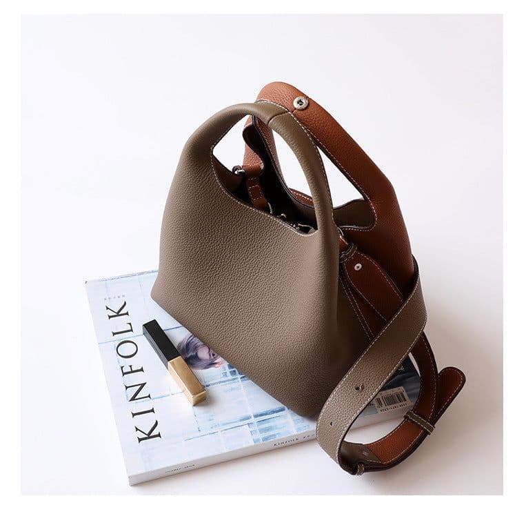 image-Versatile Handheld Women's Crossbody Shoulder Color Block Bucket Bag