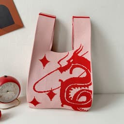 image-Dragon Red Festive Knitted High-grade New Year Small Gift Shoulder Bag