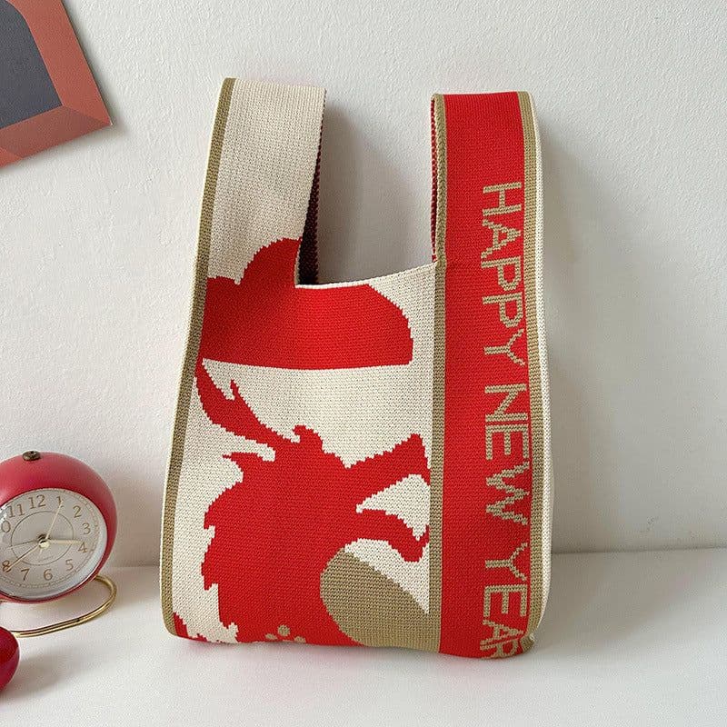 image-Dragon Red Festive Knitted High-grade New Year Small Gift Shoulder Bag
